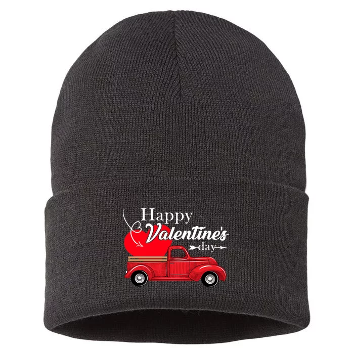 Happy Valentines Day Truck Full Of Hearts Sustainable Knit Beanie