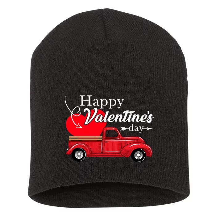 Happy Valentines Day Truck Full Of Hearts Short Acrylic Beanie