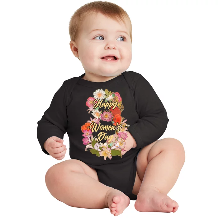 Happy Women's Day March 8 Flowers Baby Long Sleeve Bodysuit