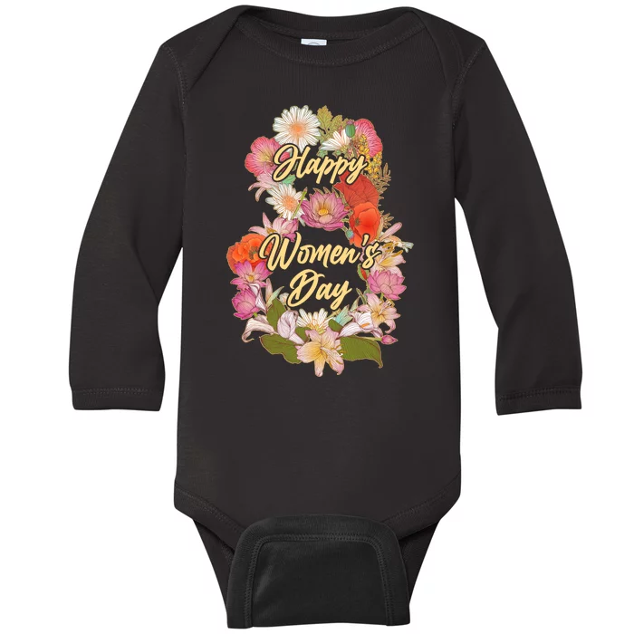 Happy Women's Day March 8 Flowers Baby Long Sleeve Bodysuit