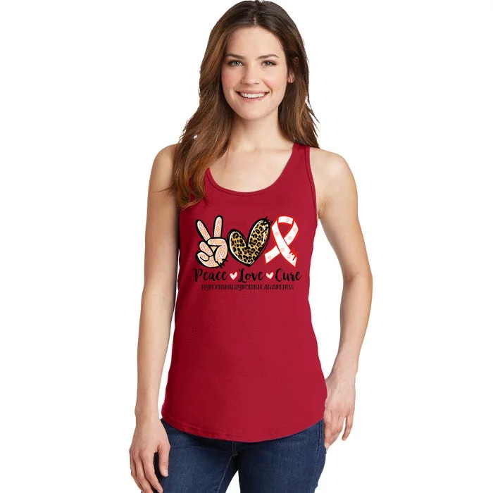 Hyperparathyroidism Awareness Red Ribbon Peace Love Cure Ladies Essential Tank