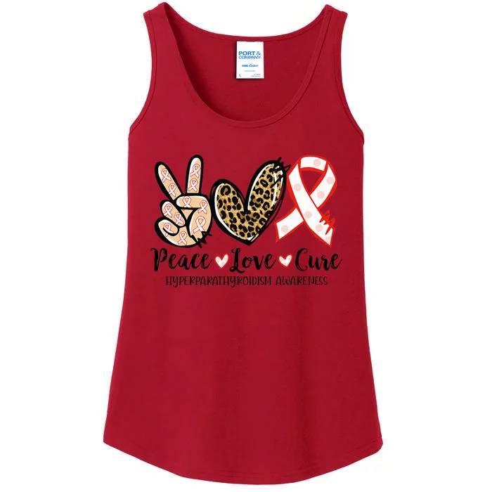 Hyperparathyroidism Awareness Red Ribbon Peace Love Cure Ladies Essential Tank