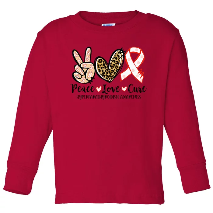 Hyperparathyroidism Awareness Red Ribbon Peace Love Cure Toddler Long Sleeve Shirt