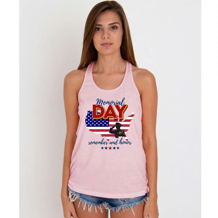 Honor And Remember Memorial Day Patriotic Flag Veterans Day Gift Women's Knotted Racerback Tank