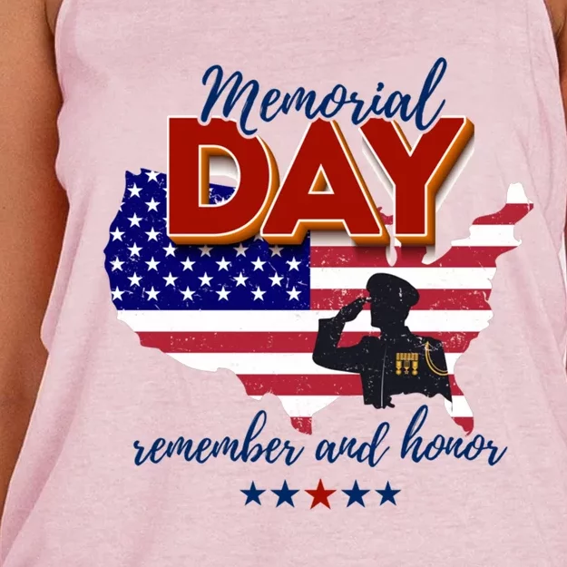 Honor And Remember Memorial Day Patriotic Flag Veterans Day Gift Women's Knotted Racerback Tank