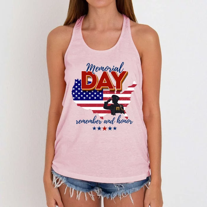 Honor And Remember Memorial Day Patriotic Flag Veterans Day Gift Women's Knotted Racerback Tank