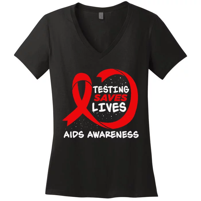 Hiv Awareness Red Ribbon World Aids Day Fighters Women's V-Neck T-Shirt