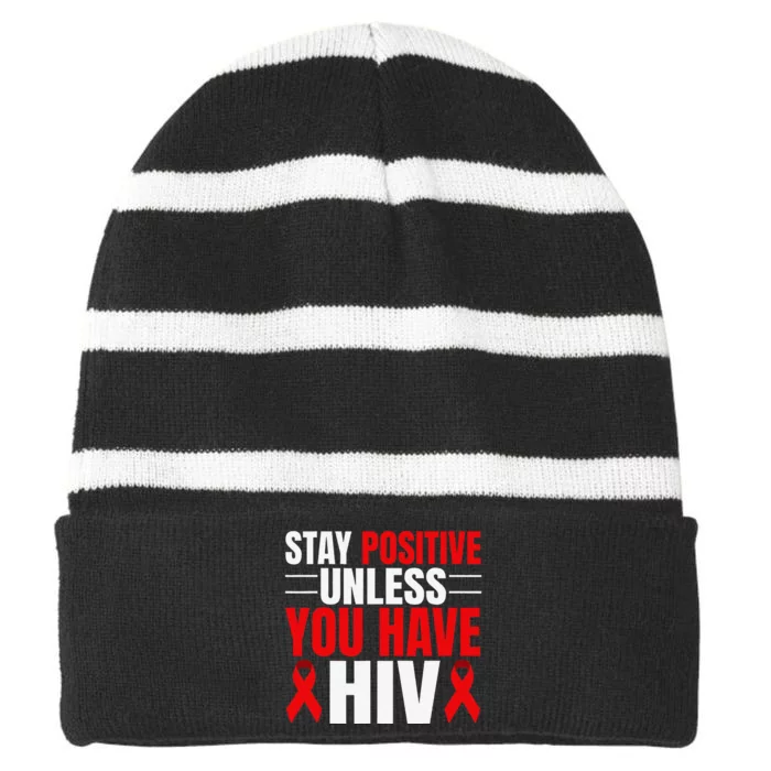 Hiv Awareness Red Ribbon World Aids Day Fighters Striped Beanie with Solid Band