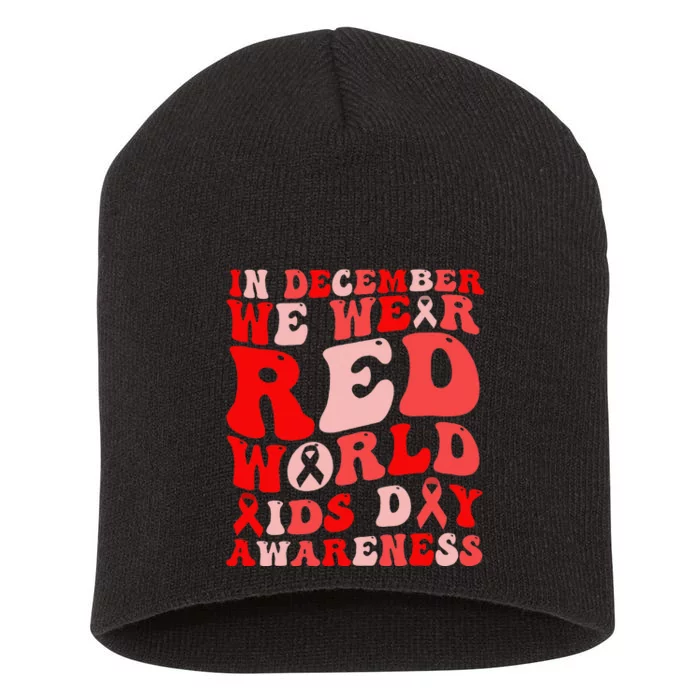 Hiv Awareness Red Ribbon World Aids Day Fighters Short Acrylic Beanie