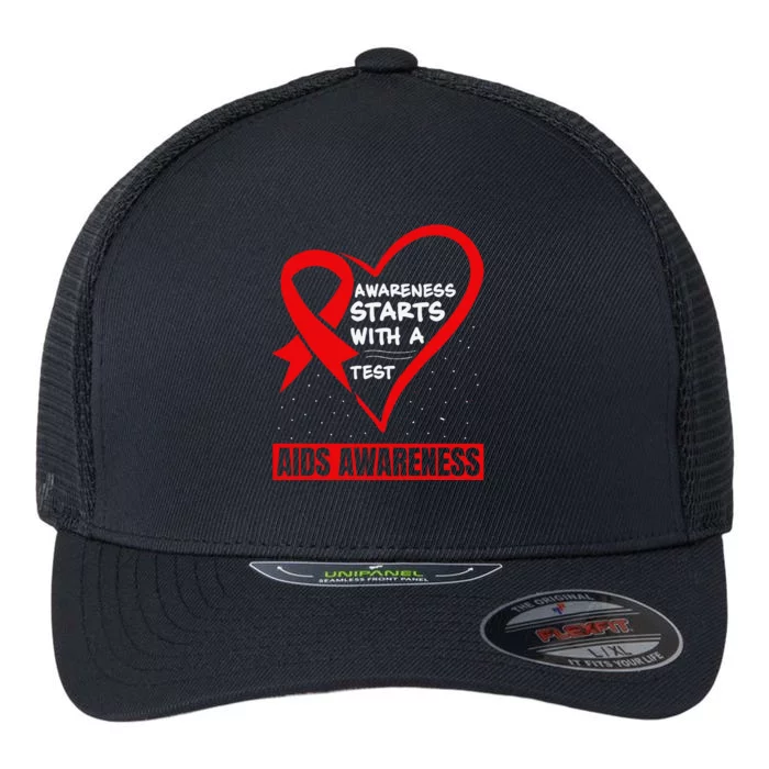 Hiv Awareness Red Ribbon World Aids Day Fighters Flexfit Unipanel Trucker Cap