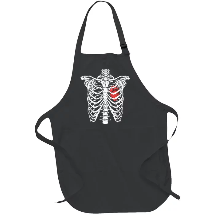 Heart And Ribcage Nurse Funny Skeleton Halloween Full-Length Apron With Pocket