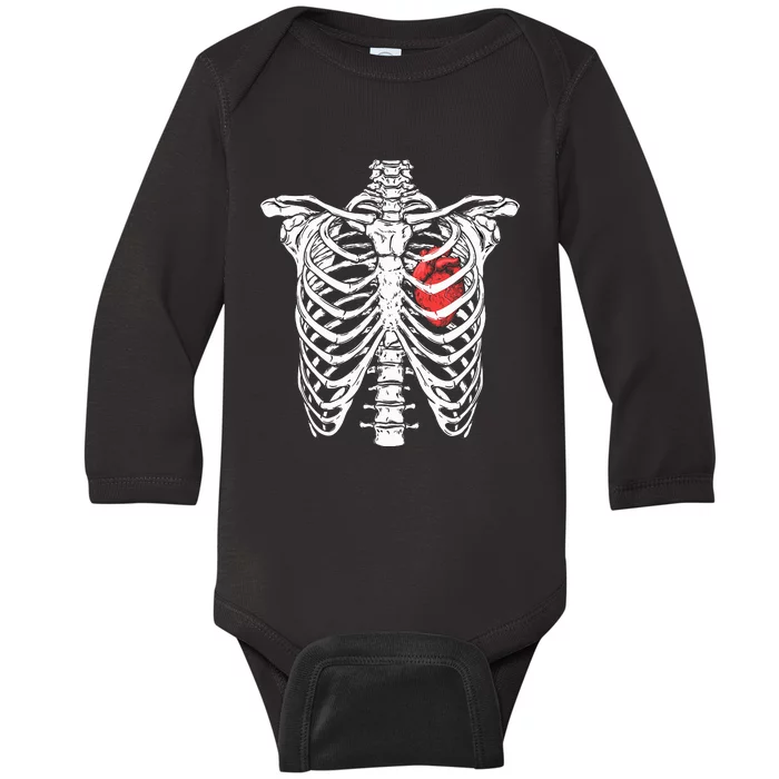 Heart And Ribcage Nurse Funny Skeleton Halloween Baby Long Sleeve Bodysuit