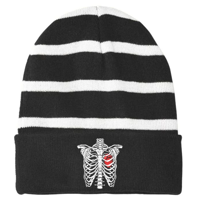 Heart And Ribcage Nurse Funny Skeleton Halloween Striped Beanie with Solid Band