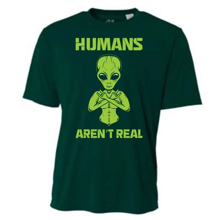 Humans Aren't Real Alien UFO Space Weird Funny Graphic Cooling Performance Crew T-Shirt