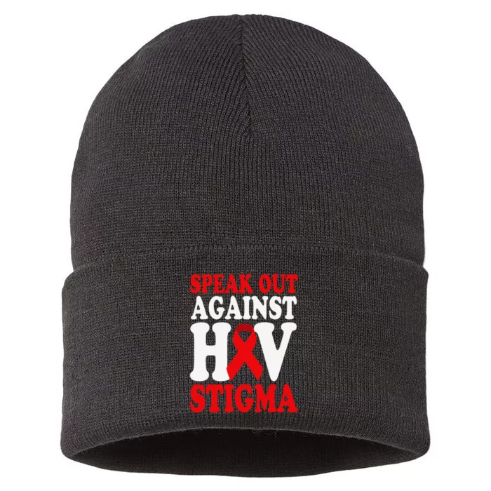 Hiv Awareness Red Ribbon World Aids Day Fighters Sustainable Knit Beanie