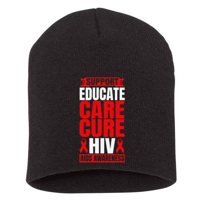 Hiv Awareness Red Ribbon World Aids Day Fighters Short Acrylic Beanie