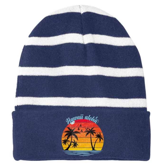 Hawaii Aloha Retro Sunset Beach Striped Beanie with Solid Band