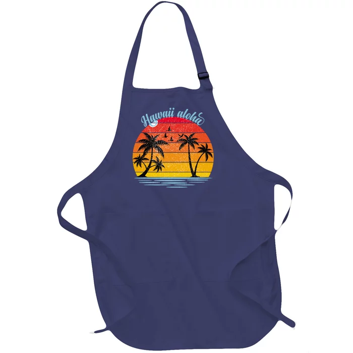 Hawaii Aloha Retro Sunset Beach Full-Length Apron With Pocket