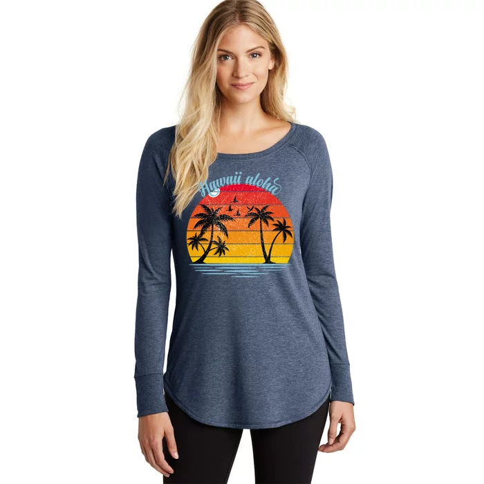 Hawaii Aloha Retro Sunset Beach Women's Perfect Tri Tunic Long Sleeve Shirt