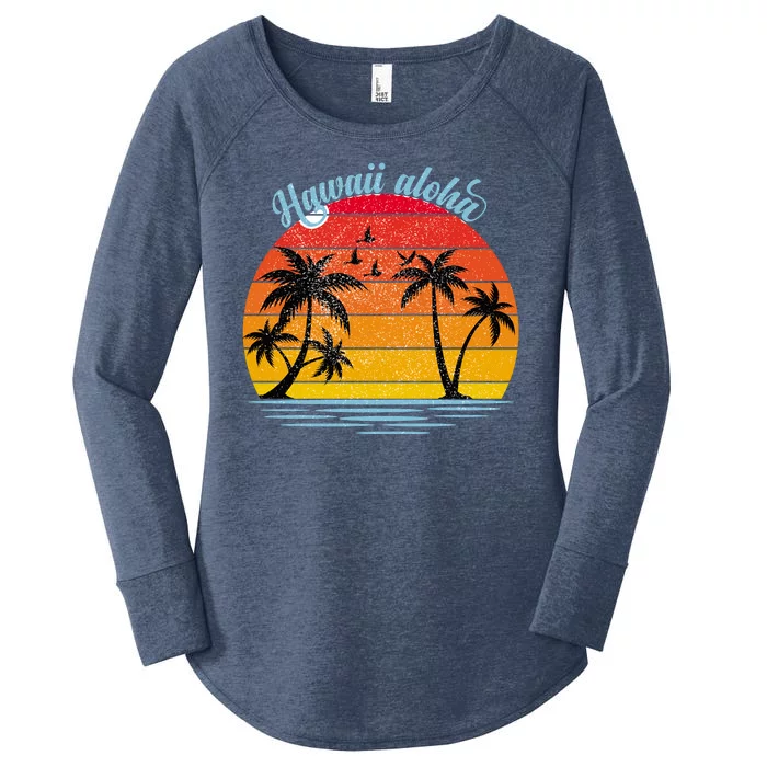 Hawaii Aloha Retro Sunset Beach Women's Perfect Tri Tunic Long Sleeve Shirt