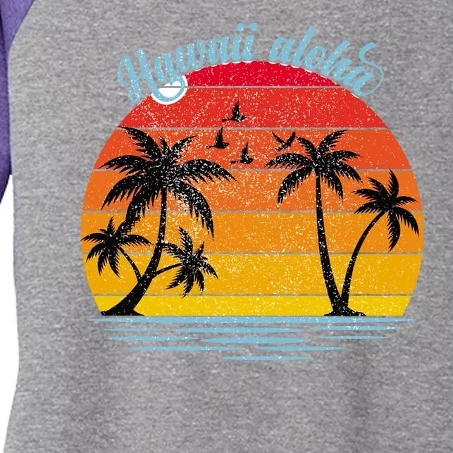 Hawaii Aloha Retro Sunset Beach Women's Tri-Blend 3/4-Sleeve Raglan Shirt