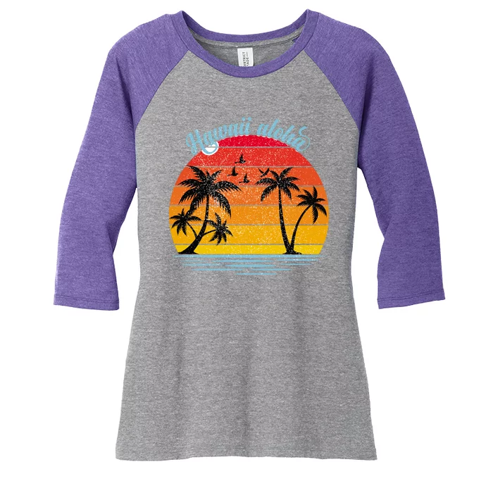 Hawaii Aloha Retro Sunset Beach Women's Tri-Blend 3/4-Sleeve Raglan Shirt