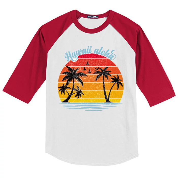 Hawaii Aloha Retro Sunset Beach Kids Colorblock Raglan Jersey