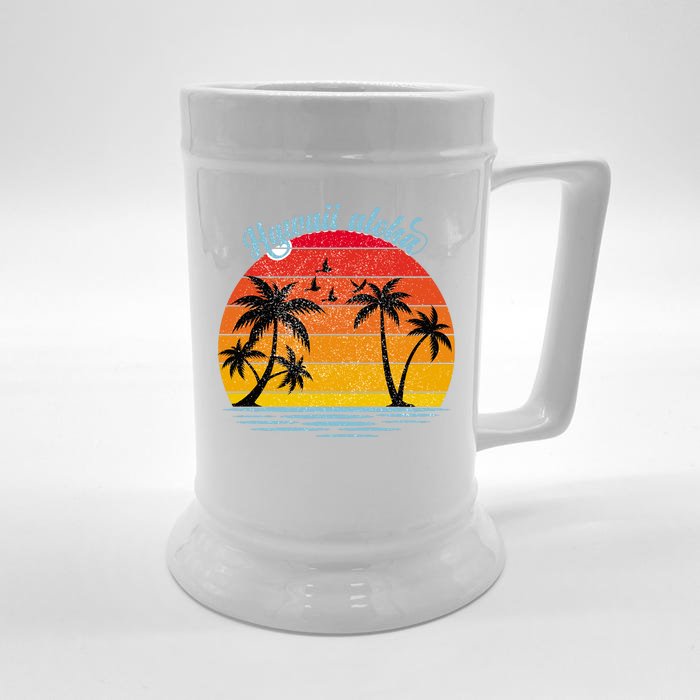 Hawaii Aloha Retro Sunset Beach Front & Back Beer Stein