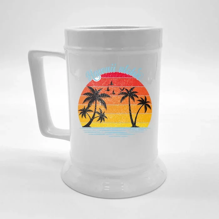 Hawaii Aloha Retro Sunset Beach Front & Back Beer Stein