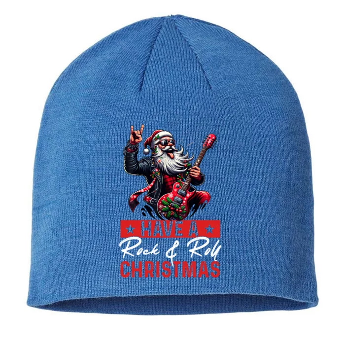 Have A Rock And Roll Christmas Funny Santa Guitar Player Gift 8 1/2in Sustainable Knit Beanie