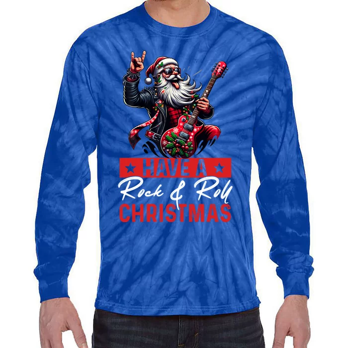 Have A Rock And Roll Christmas Funny Santa Guitar Player Gift Tie-Dye Long Sleeve Shirt