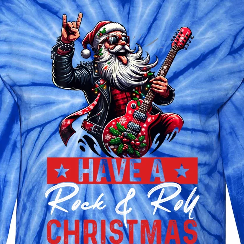 Have A Rock And Roll Christmas Funny Santa Guitar Player Gift Tie-Dye Long Sleeve Shirt