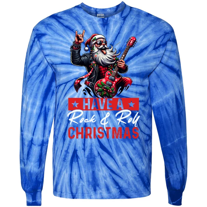 Have A Rock And Roll Christmas Funny Santa Guitar Player Gift Tie-Dye Long Sleeve Shirt