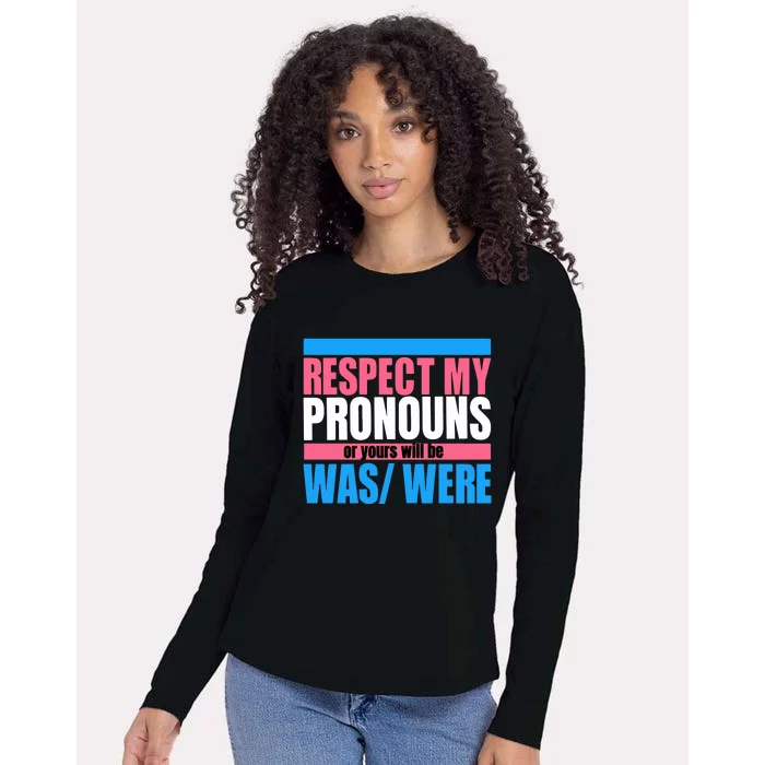 Hazel Appleyard Respect My Pronouns Or Yours Will Be Was Were Womens Cotton Relaxed Long Sleeve T-Shirt