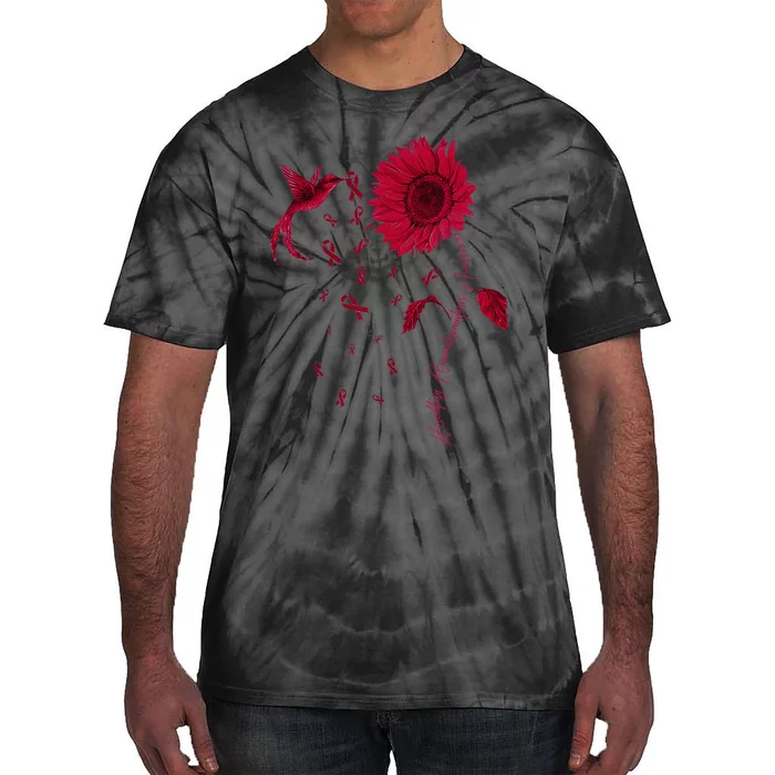 Hemochromatosis Awareness Sunflower Burgundy Ribbon Tie-Dye T-Shirt