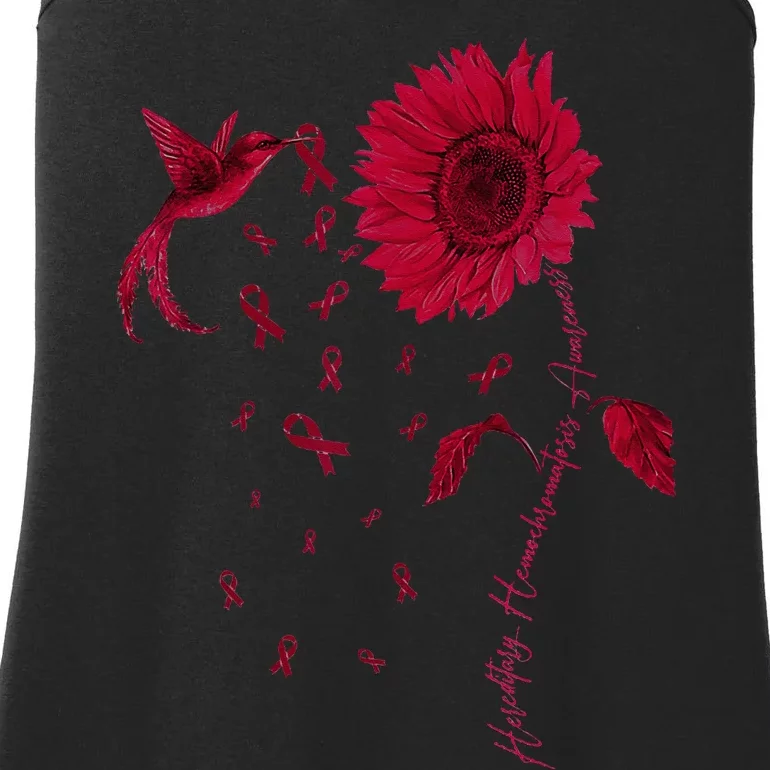 Hemochromatosis Awareness Sunflower Burgundy Ribbon Ladies Essential Tank