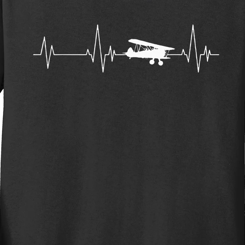 Heartbeat Airplane Single Engine EKG Aviator Flying Pilot Kids Long Sleeve Shirt