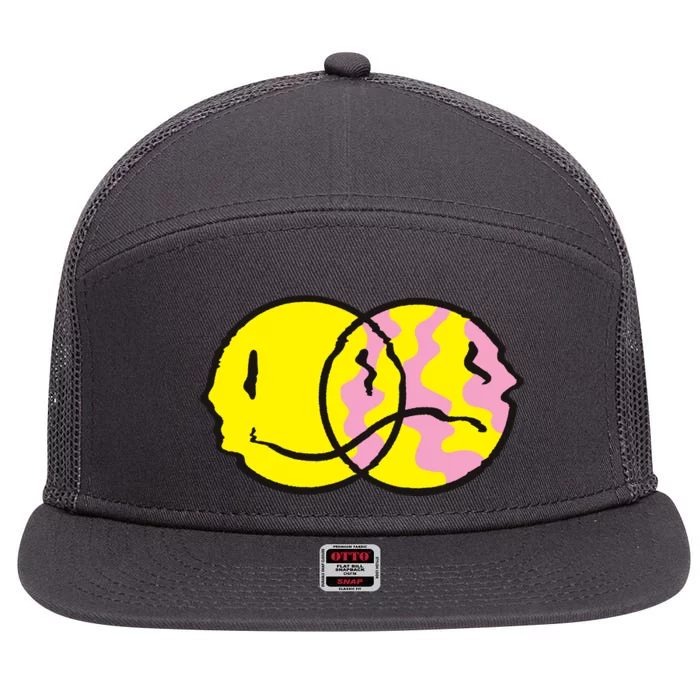 Happy And Sad Emoji 7 Panel Mesh Trucker Snapback Hat