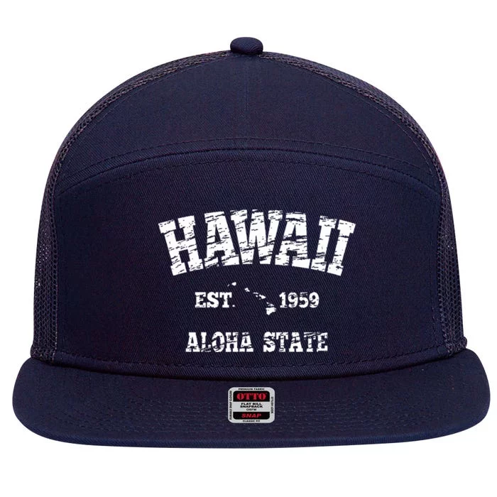 Hawaiian Aloha State Vintage Hawaiian Islands 7 Panel Mesh Trucker Snapback Hat