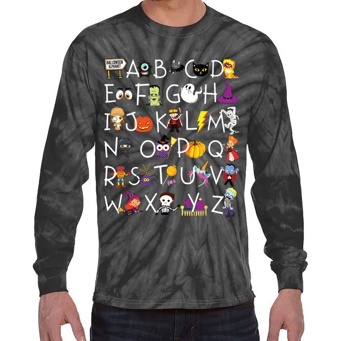 Halloween Alphabet Shirts Spooky Teacher Kindergarten Tie-Dye Long Sleeve Shirt