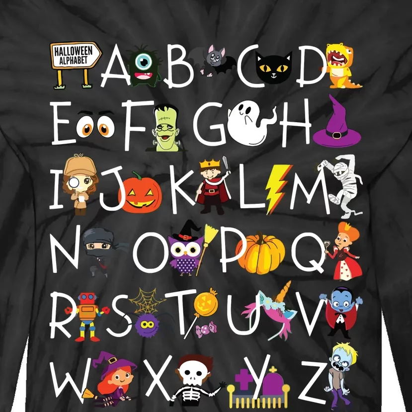 Halloween Alphabet Shirts Spooky Teacher Kindergarten Tie-Dye Long Sleeve Shirt