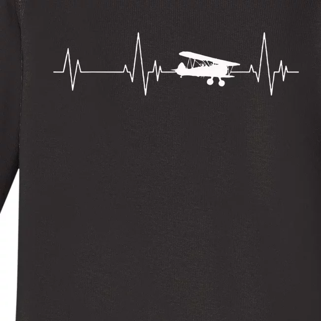 Heartbeat Airplane Single Engine EKG Aviator Flying Pilot Baby Long Sleeve Bodysuit