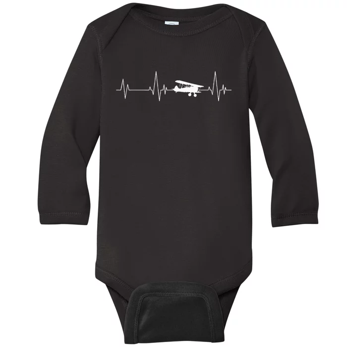 Heartbeat Airplane Single Engine EKG Aviator Flying Pilot Baby Long Sleeve Bodysuit