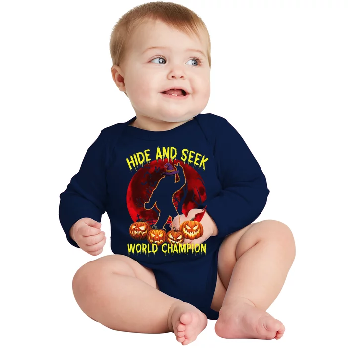 Hide And Seek World Champion Bigfoot Halloween Costume Gift Baby Long Sleeve Bodysuit