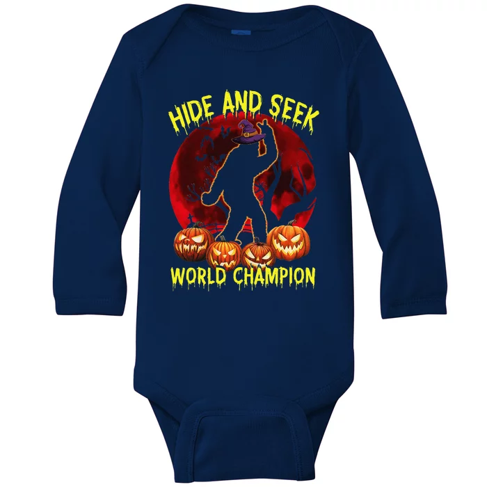 Hide And Seek World Champion Bigfoot Halloween Costume Gift Baby Long Sleeve Bodysuit