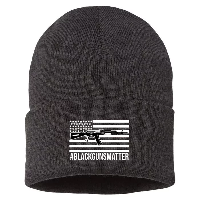 Hashtag Black Guns Matter #blackgunsmatter USA Flag Sustainable Knit Beanie