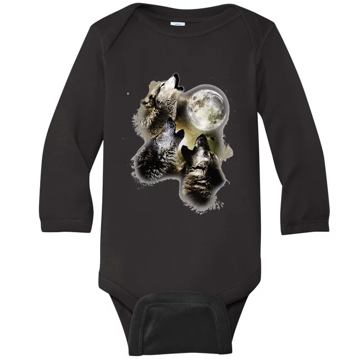 Howling At The Moon Wolves Wolf Animal Baby Long Sleeve Bodysuit