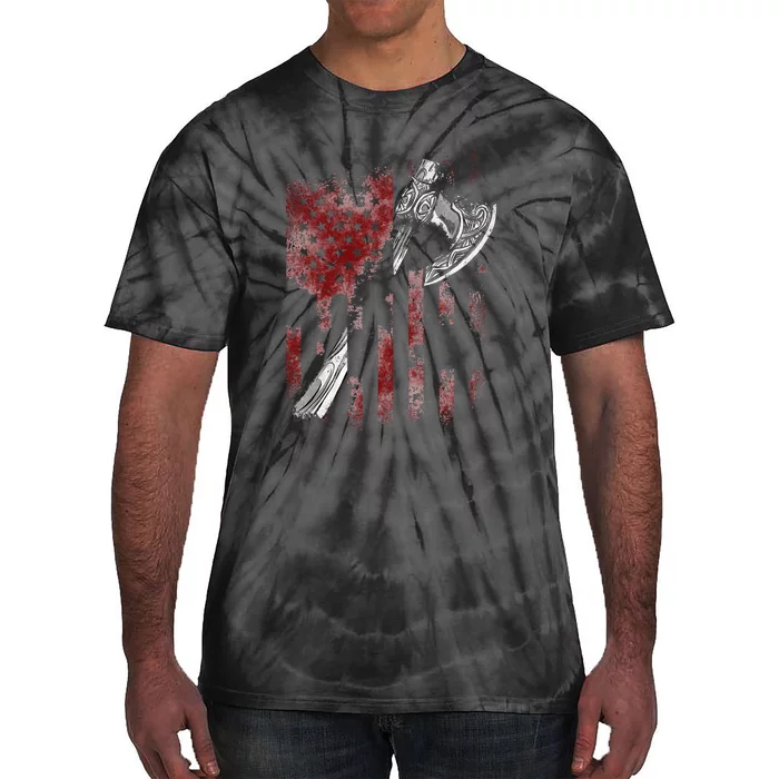 Hatchet Axe Throwing Lumberjack Logger American Flag Tie-Dye T-Shirt