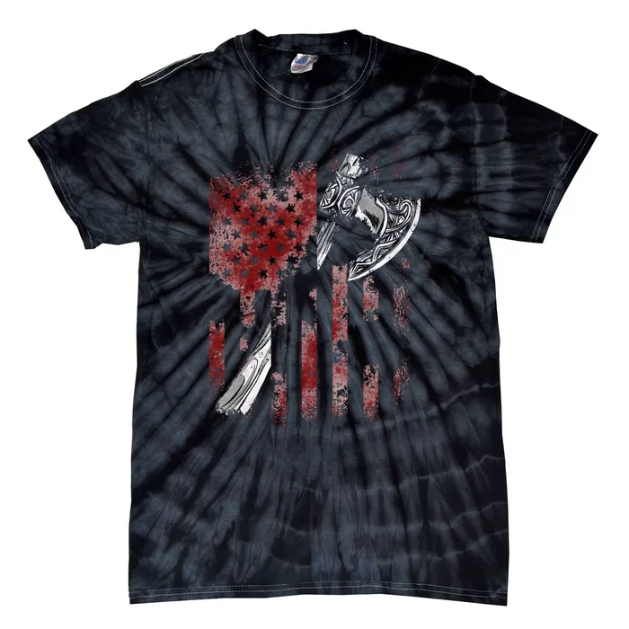 Hatchet Axe Throwing Lumberjack Logger American Flag Tie-Dye T-Shirt