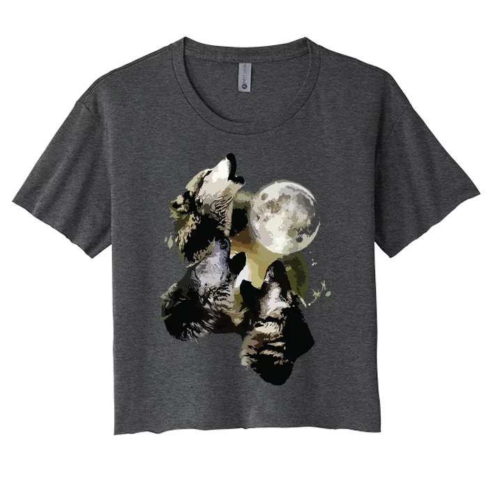 Howling At The Moon Wolves Wolf Animal Women's Crop Top Tee